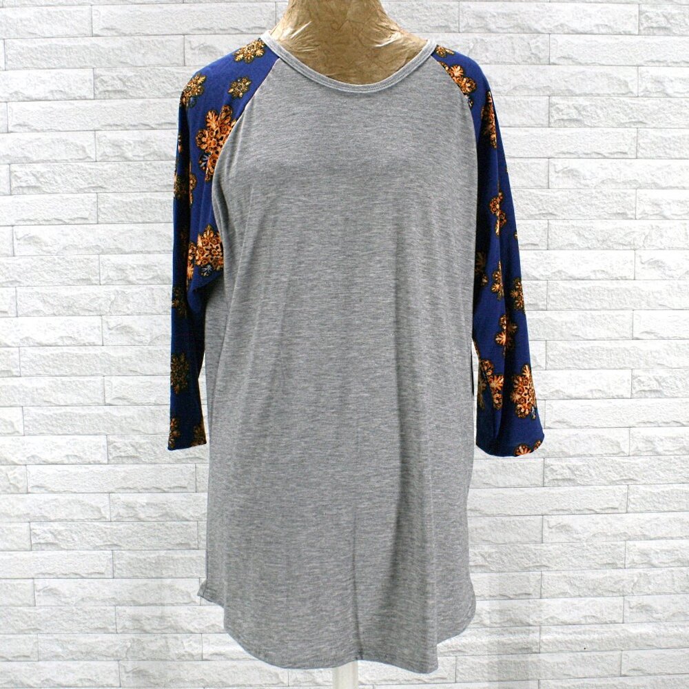 LULAROE Randy Top Floral Mandala Raglan Sleeve Blue Shirt Plus Size 2X